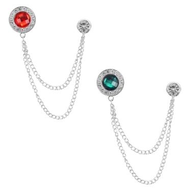 Imagem de PATIKIL Alfinetes de broche de corrente de pedras preciosas, 2 peças de broche de corrente de pendurar broche de terno com borla de cristal redondo crachá de lapela para mulheres e homens, camisas de