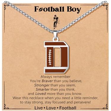 Imagem de JoycuFF Colar de futebol masculino com inicial A-Z, pingente de pingente de futebol em corrente de prata de aço inoxidável, presente de Natal personalizado para filho, neto e sobrinho, Aço inoxidável