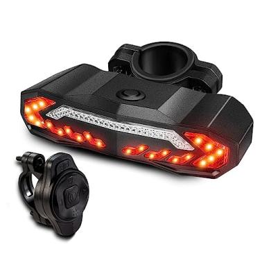 Imagem de Lanterna traseira para bicicleta 5 em 1 com sinalizadores de mudança alarme anti-furto luz LED 6 modos controle remoto detecção freio longa duração e sem fio ciclismo noturno bicicletas montanha estra