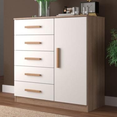 Imagem de Cômoda New Monaco 1 Porta 5 Gavetas Demolição/Branco - Evidencia Móveis
