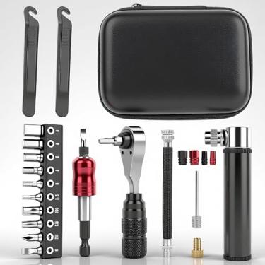 Imagem de RidingRush Kit de ferramentas de reparo de bicicleta com mini bomba, kit de remendo de pneu, chave catraca, brocas, alavancas de pneu e estojo de armazenamento, conjunto portátil de reparo de