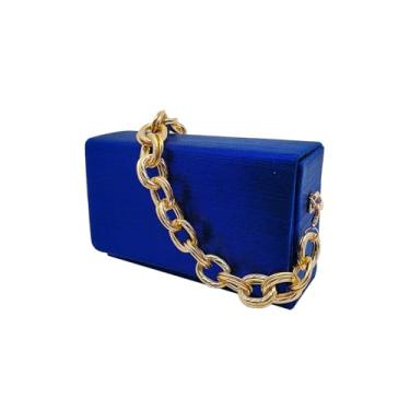 Imagem de CORIOS Bolsa de noite feminina quadrada bolsa clutch bolsa de casamento nupcial bolsa de lantejoulas brilhantes bolsa de ombro elegante, Azul escuro, Large