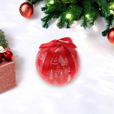 Imagem de Generic 1 peça de enfeites de bolas de Natal fundo vermelho redondo com bola de árvore branca de plástico vermelho 7,2 cm