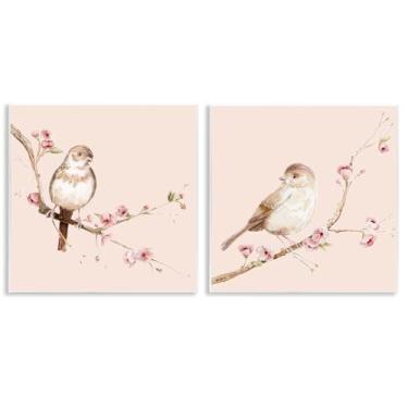 Imagem de Stupell Industries Sweetest Brown Birds Branch Conjunto de arte de placa de parede de 2 peças, design por Lisa Wehmeyer, 12 x 12
