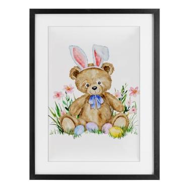 Imagem de Stupell Industries Urso de pelúcia de Páscoa Springy Impressão emoldurada preta sob vidro, design por Amy Hall, 50 x 35 cm