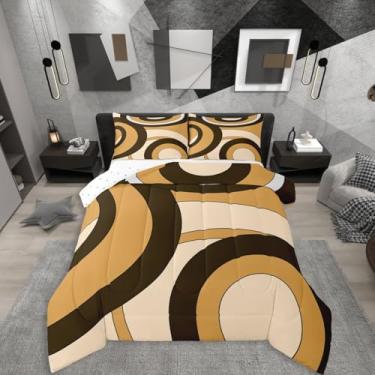Imagem de Erosebridal Conjunto de edredom com círculos geométricos marrom bege, moderno, boêmio, abstrato, linhas minimalistas, linhas de arte graffiti, elegante, geométrica, estética
