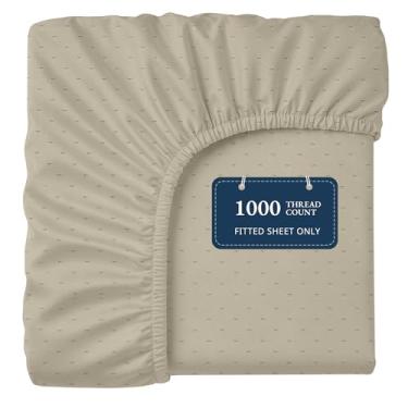 Imagem de Lane Linen Lençol de elástico 100% algodão egípcio Queen (155 x 205 cm + 41 cm) - Tecido acetinado elegante, ultramacio, respirável, altamente durável, bolsos profundos de até 43 cm - linho de