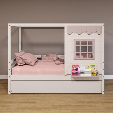 Imagem de Bicama Casinha Reta Madeira Maciça Branco- Rosa Housin