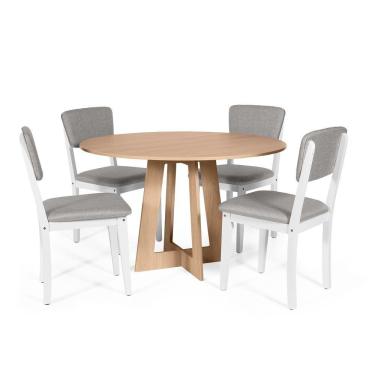 Imagem de Mesa De Jantar Redonda Montreal Jade Com 4 Cadeiras Estofadas Ella Branco/cinza Claro