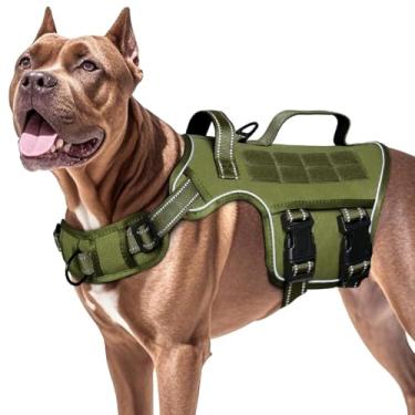 Imagem de Peitoral tático resistente para cães grandes, peitoral antipuxão com sistema Molle, colete para cães de serviço fácil de colocar e tirar, respirável, acolchoado, colete refletivo ajustável para