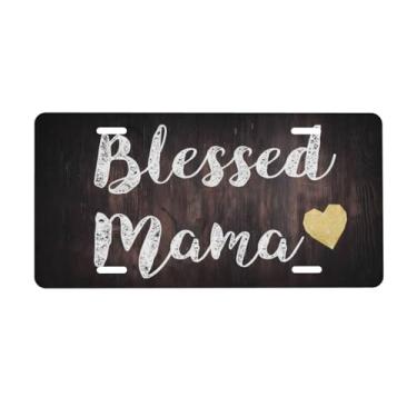 Imagem de KOSUES Blessed Mama Angular Love Placa de licença de alumínio de madeira 15 x 30 cm capa de placa de carro frontal de metal acessório de decoração de carro novidade etiqueta de decoração de vaidade