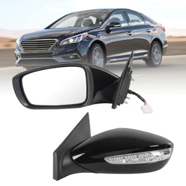 Imagem de JDMSPEED Espelho retrovisor do lado esquerdo do motorista preto compatível com Hyundai Sonata 2011-2014 aquecido manual dobrável vidro de substituição #HY1321168 87620-3Q110 (7 pinos)
