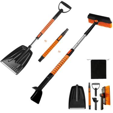 Imagem de BGGJJ Escova de neve para carro raspador de gelo 5 em 1, pá de neve extensível de 106 cm com cabeça de pivô de 180° e aderência ergonômica de esponja, removedor de neve de para-brisa para janelas de