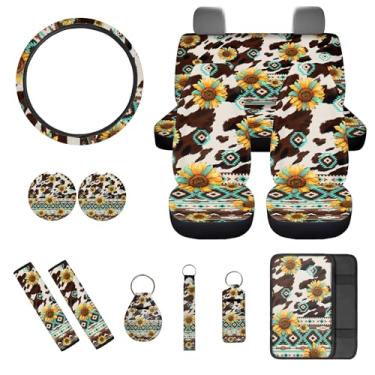 Imagem de gearider Capas de assento de carro Southwest Aztec Conjunto completo de acessórios interiores automotivos com capa de volante, almofadas de cinto de segurança, capa de apoio de braço, chaveiros de