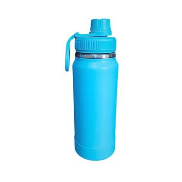 Imagem de Garrafa Térmica Esportiva de Aço Inox Parede Dupla Isolada a Vácuo 600ml com Alça Antivazamento para Academia Fitness Corrida Escritório (Azul Claro)