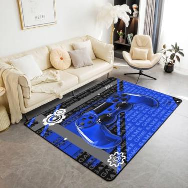 Imagem de Feelyou Tapete de área de jogador, controle de jogo, conjunto de carpete decorativo para crianças, adultos, presentes de jogos, tapetes para sala de estar, gamepad, azul e preto, tapete para decoração