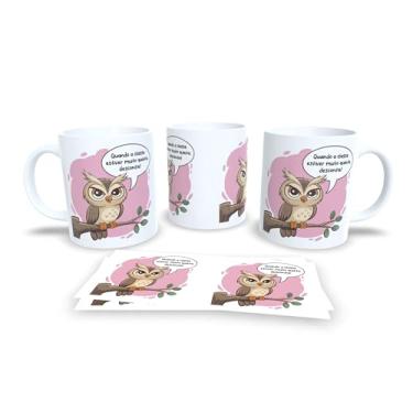 Imagem de Caneca de Café com Coruja Rabugenta, Cerâmica Branca, Design Divertido em Português, Presente para Amantes de Café (18901)