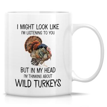 Imagem de Retreez Caneca engraçada de peru selvagem - Caneca I'm Thinking About Wild Turkeys - Caneca de café ou chá de cerâmica de 325 ml - Presente hilário para observadores de pássaros, caçador de peru