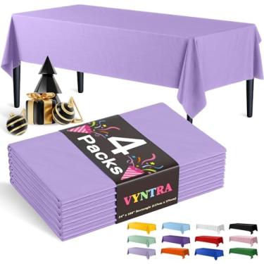 Imagem de Vyntra Toalhas de mesa descartáveis de lavanda de plástico retangular de 137 x 262 cm, pacote com 4 – capas de mesa de festa para aniversário, casamento, formatura e chá de bebê – impermeável, à prova