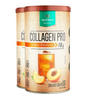 Imagem de Kit 2 Collagen Pro Colágeno Hidrolisado Chá Mate Com Pessêgo Nutrify 450g