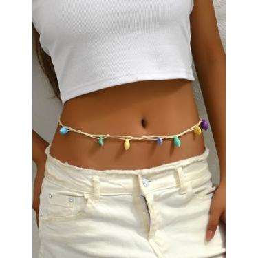 Imagem de Corrente de barriga colorida Boho para mulheres – Corrente de cintura de praia ajustável, corrente de biquíni de surfista de verão, colar de cintura de caubói feito à mão