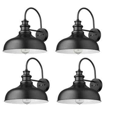 Imagem de Bestshared Luminária De Celeiro Com Sensor Anoitecer Ao Amanhecer, Arandela E Lanterna Para Varanda - Pacote 4 Luminárias Externas (Preto Branco)