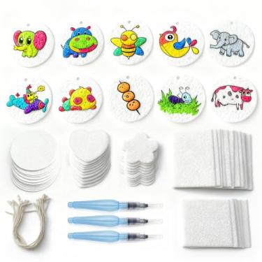 Imagem de Jevuoyee Kit de pintura de textura de espuma 3D mágica de 60 peças, tela de esponja de tinta inchada mágica com 3 pincéis de água para crianças, papel de desenho de arte faça você mesmo