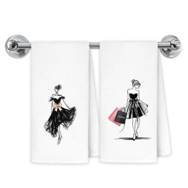 Imagem de Exqcom Toalhas de mão femininas modernas para banheiro, decoração de banheiro rosa e preta, toalhas de mão estéticas modernas femininas Coquette para banheiro, banheiro, banheiro, 40 x 61 cm, conjunto