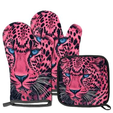 Imagem de Conjunto de 3 suportes de panela para cozinha, luvas de forno com isolamento de leopardo, almofadas de panela resistentes ao calor, acessórios essenciais para churrasco, cozinhar, decoração de cozinha