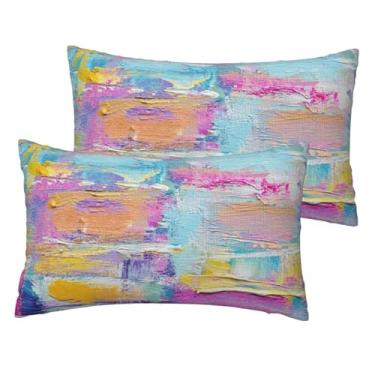 Imagem de VIREOTHIA Conjunto de 2 capas de almofada para lombar com pintura a óleo, pintura a óleo, 30,5 x 50,8 cm, capas de almofada decorativas coloridas retangulares para decoração de sofá-cama