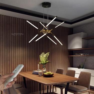 Imagem de Luminária pendente LED moderna, preta e dourada, dimerizável, 80 cm de comprimento, para sala de estar, com design de fogos de artifício, lustre, iluminação de teto para quarto, cozinha, sal