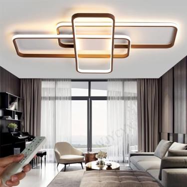 Imagem de Luminária de teto LED quadrada grande e regulável para sala de estar, 80W, design geométrico moderno, 3000K-6000K, multifuncional, ideal para quarto, corredor, casa ou escritório (90cm de co