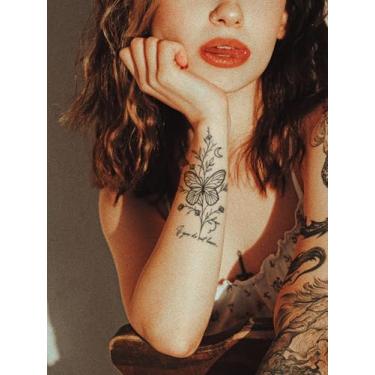 Imagem de 3 peças Black Arts Tigre floral borboleta palavra festa presente braçadeira tatuagem cintura traseira perna ombro pescoço braço temporário impermeável tatuagem adesivo