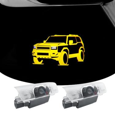 Imagem de 2 peças de luzes LED com logotipo de porta de carro compatíveis com Land Cruiser 250 2023-presente, projetor de cortesia a laser, lâmpada de poça de boas-vindas para acessórios de carro LC250 (L7