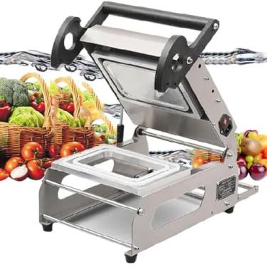 Imagem de HYUIO Máquina de selagem de pressão manual, máquina de embalagem de alimentos para viagem de 600 W, 8 vezes/minuto, seladora a vácuo, largura máxima de filme de rolo de 180 mm, para restaurante