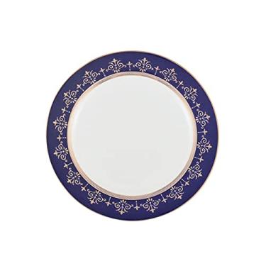 Imagem de Yalych Série Gold Edge de 25 cm de cerâmica para salada/massa/frutas/aperitivos/pratos de sobremesa pratos de jantar de Natal pratos de jantar de Natal - pratos de jantar dourados e azuis e brancos