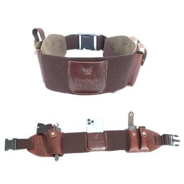 Imagem de Coldre de transporte oculto Belley Band, preto, couro bovino com elástico de grau médico, cinto tático ajustável com bolsa de revista, fecho de botão de pressão, Marrom, One Size Fits Most