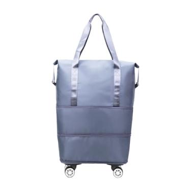 Imagem de Bolsa esportiva com rodinhas – Bolsa esportiva portátil com rodas | Design leve, suprimentos de viagem de grande capacidade para viagem de fim de semana, viagem de negócios, férias em família, Azul