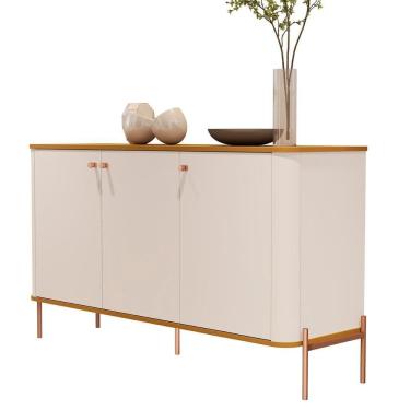 Imagem de Aparador Buffet Tucupí Sala Com 3 Portas E Pés De Metal Off White-nature-bronze