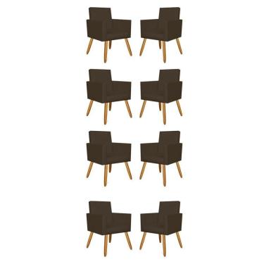 Imagem de Kit 08 Poltronas Decorativa Para Recepção Courino Marrom