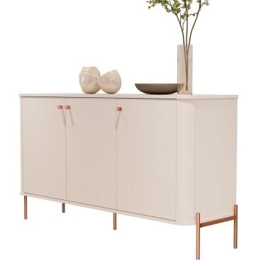 Imagem de Aparador Buffet Tucupí Sala Com 3 Portas E Pés De Metal Off White-bronze