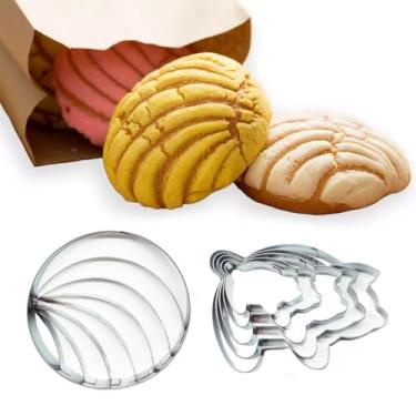 Imagem de Concha Cutter Molde de pão mexicano, com 5 tamanhos, conjunto de cortadores de biscoito de porco, molde frente e verso de aço inoxidável, moldes para marcador de conchas, carimbos de biscoito para