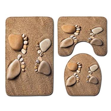 Imagem de Tapetes de banheiro de três peças, tapetes decorativos de banheiro oceano 3D e almofadas de tampa de vaso sanitário, tapetes de banheiro antiderrapantes, banheiro, banheira, chuveiro