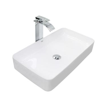 Imagem de Kit Cuba Pia Louça Cerâmica Banheiro C/Torn e Vál Cromada 55