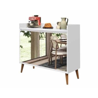 Imagem de Buffet Aparador Retrô com Espelho Delux 2 Portas Branco Gloss - Moveis
