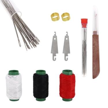 Imagem de 34un Kit Agulhas Costura Aço Olho Grande, Kit Costura Manual em Aço Inoxidável Incluindo Porta-Agulhas Descosturador Passadores Linha Dedal e Linha para Profissionais e Iniciantes