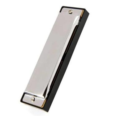 Imagem de Gaita profissional Play Harmonica 10 furos C Key Blues Material de metal durável e corpo prateado requintado