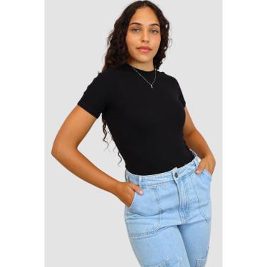 Imagem de Camiseta Básica em Malha Canelada D Bell Preta-Feminino