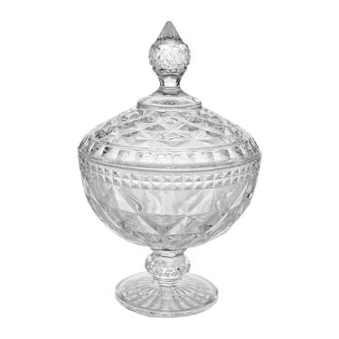 Imagem de Bomboniere Potiche de Cristal C/Pé Diamond Transparente 23x15cm Lyor