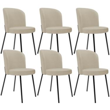 Imagem de Kit 6 Cadeiras Sala de Jantar Estofada Gavi L02 Linho Bege Escuro - Lyam Decor